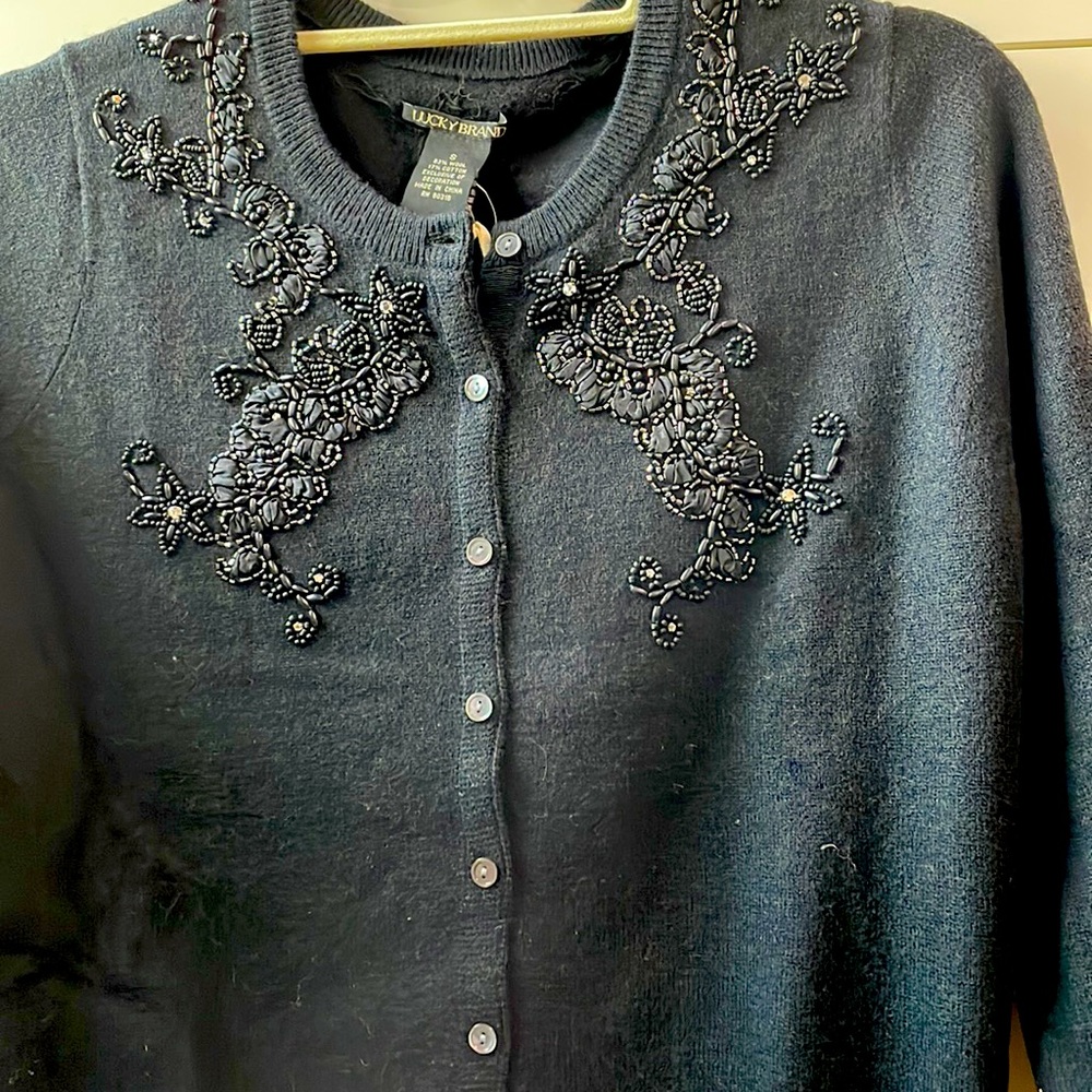 Lucky Brand black embellished sweater, NWT, Small